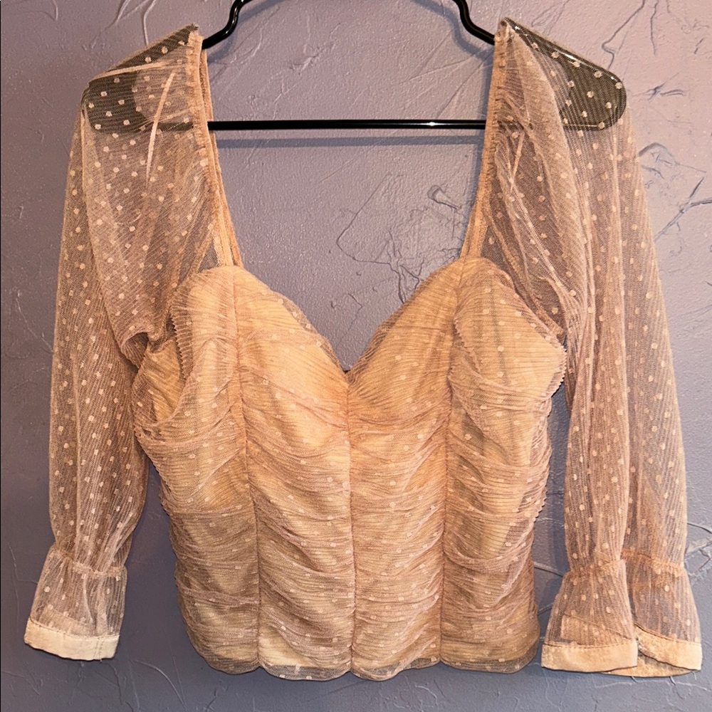 Haute Monde Sheer Polka Dot Blouse in Cream